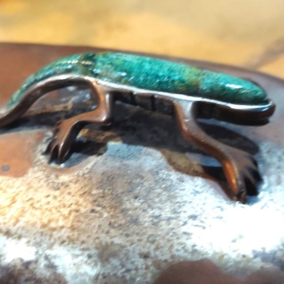 Emilia Castillo Sterling covered Dish with a turquoise lizard. Stamped. Mexican. - Picture 3 of 6